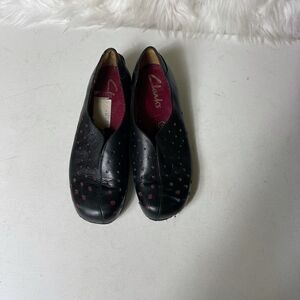 Clarks women’s leather black slip rubber soles size UK 6